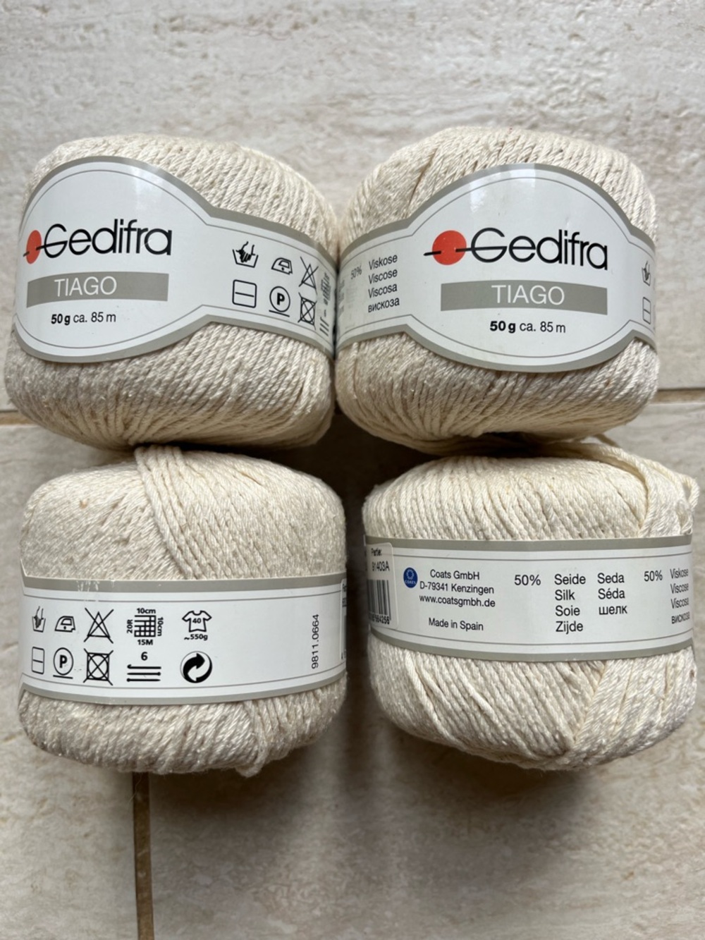 Gedifra Tiago Silk-blend Yarn Lot 4 medium weight 370 yd cream discontinued